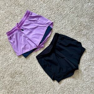 Girls Layered Athletic Shorts - Lavender and Black